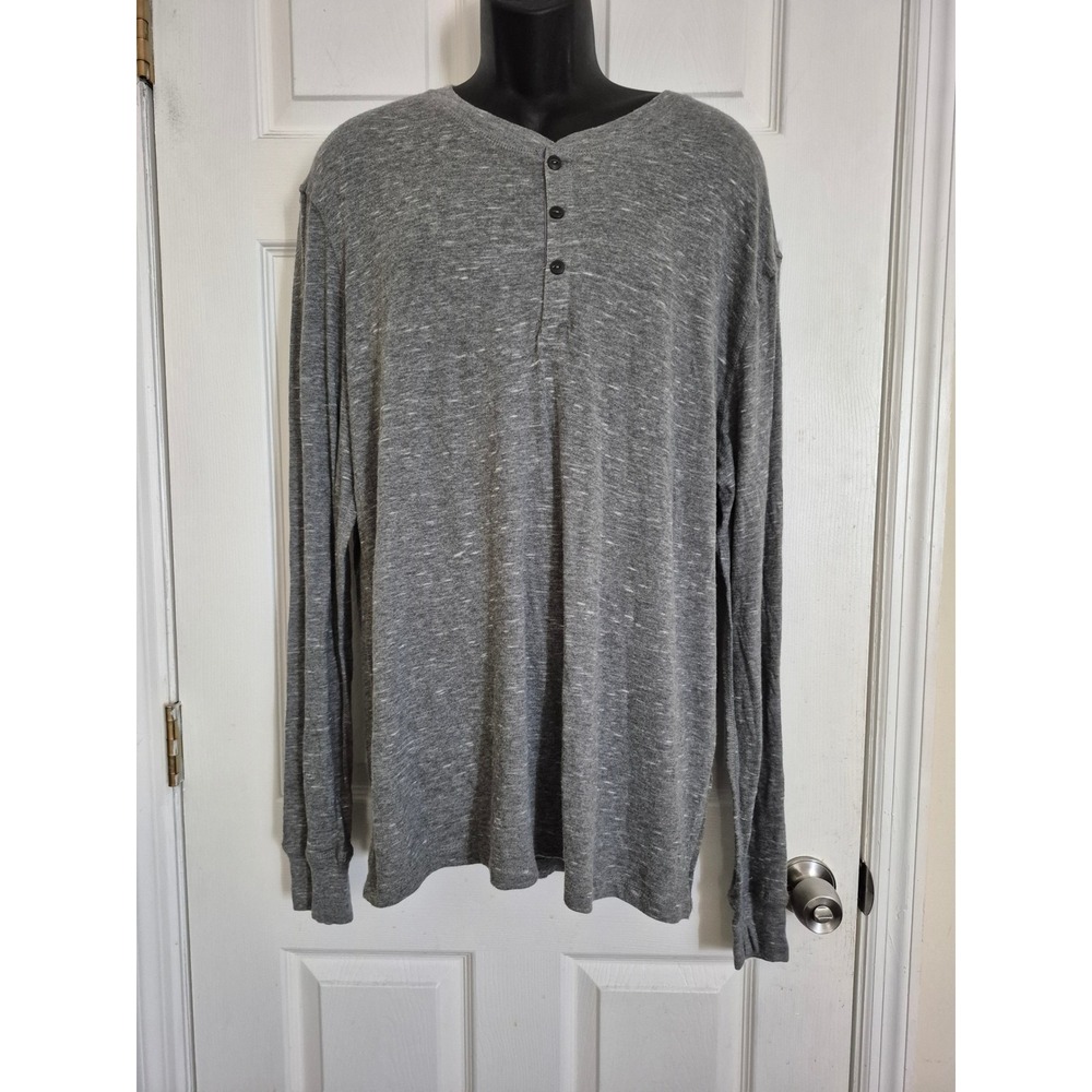 Rainforest Mens Grey Heather Henley Long Sleeve Slub Knit Shirt RF37KN303 L